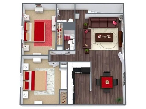 Floor plan for 2 beds, 1.5 baths, 984 sqft